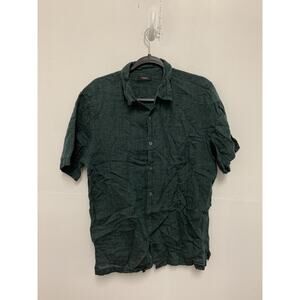 Theory Irving Short Sleeve Linen Button Down Shirt Size Large Green